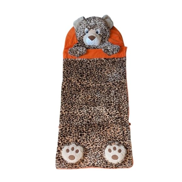 Hugfun Kids Leopard Cheetah Plush Sleeping Bag Pillow Paw Prints Nap Sleepsack - Picture 1 of 7